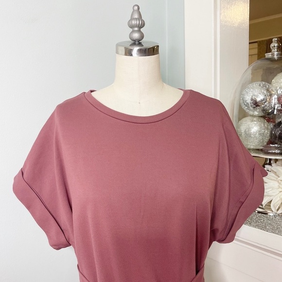 Express Tie Waist Roll Sleeve Short Sleeve Shirt Pink Small - Picture 3 of 9